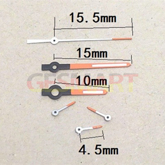 Lume orange-trimmed 15.5mm watch hands by HZ for HZ2350 automatic mechanical movement.