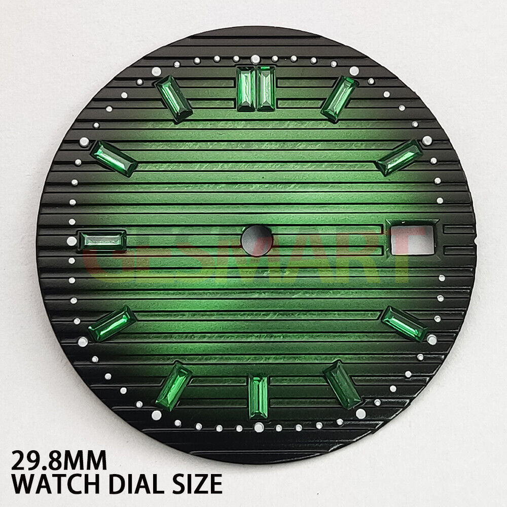 Green 29.8mm imitation gemstone watch dial for NH35 movement, stylish accessory.