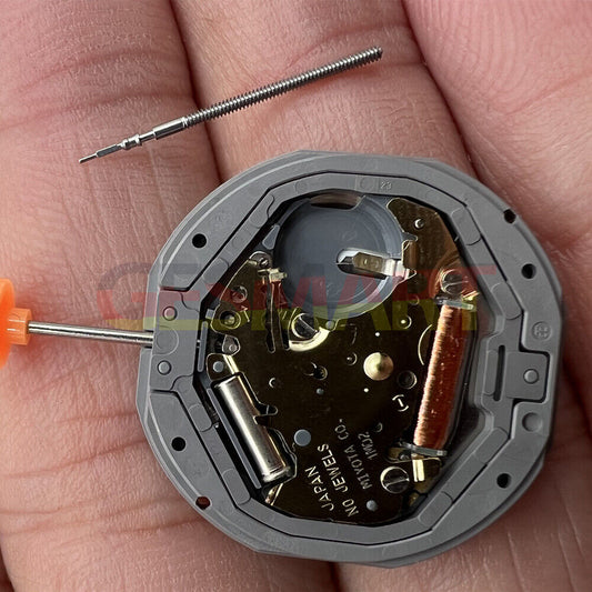 Miyota 1M02 Japan Quartz Movement watch accessory showing 3 hands with day and date display at 3 o'clock.