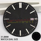 Green Lume Silver Trim Nail+Black Check Pattern Watch Dial for NH35 Movement