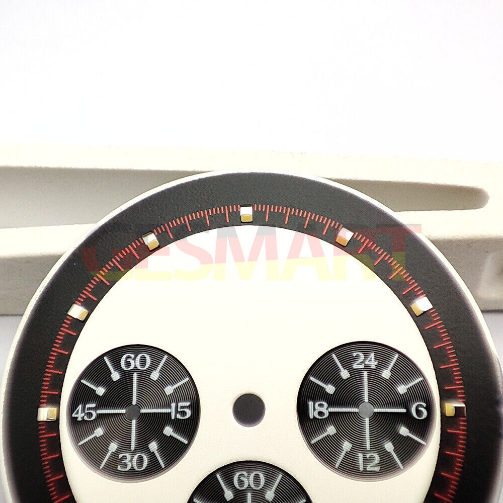 Black and white 32.5mm Timed Lap watch dial with green lume, compatible with VK63 quartz.