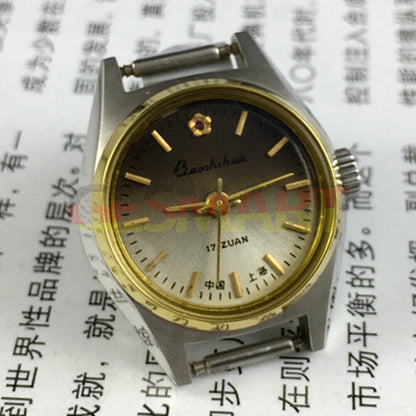 Shanghai 23mm Lady Watch with golden nails, gradient brown dial, manual mechanical movement. Elegant accessory.