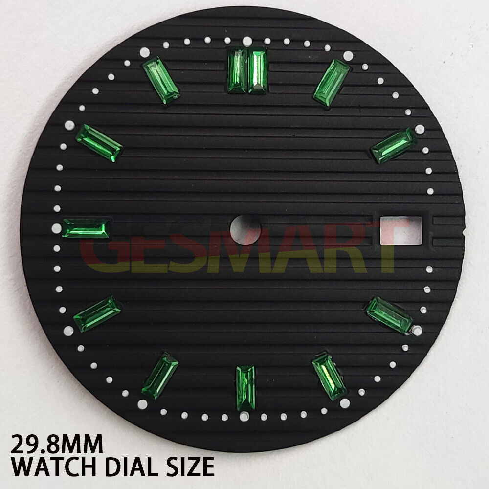 Green imitation gemstone watch dial, 29.8mm, black base for NH35 movement.