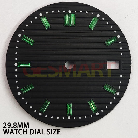 Green imitation gemstone watch dial, 29.8mm, black base for NH35 movement.