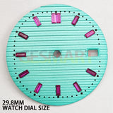 29.8mm Pink Imitation Gemstone Nail Light Green Watch Dial for NH35 Movement