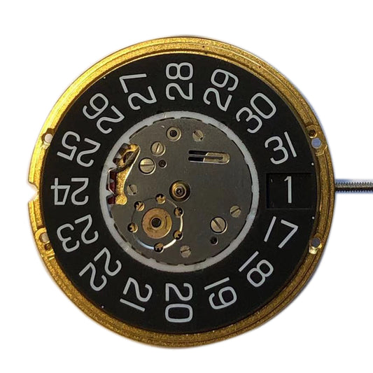ETA F06.161 black quartz watch with three hands, date at 3/6, Swiss movement by ETA.