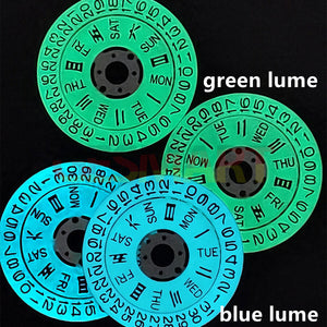 Blue/Green Lume White Date Disk Wheel Week Wheel for Movement NH36 Date@3/3.8