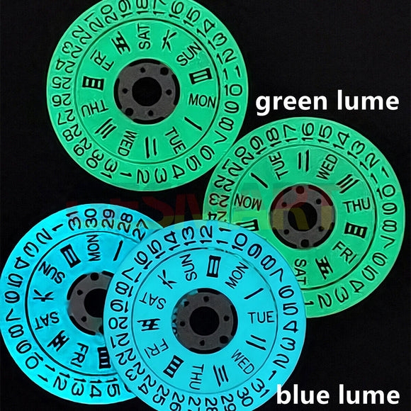 Blue/Green Lume White Date Disk Wheel Week Wheel for Movement NH36 Date@3/3.8