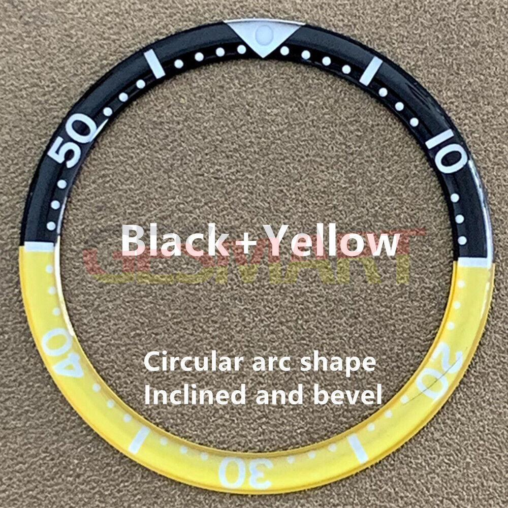 Black Yellow Circular Arc Bevel Aluminium Watch Bezel Insert for 39mm/32.2mm watches, enhancing style and durability.