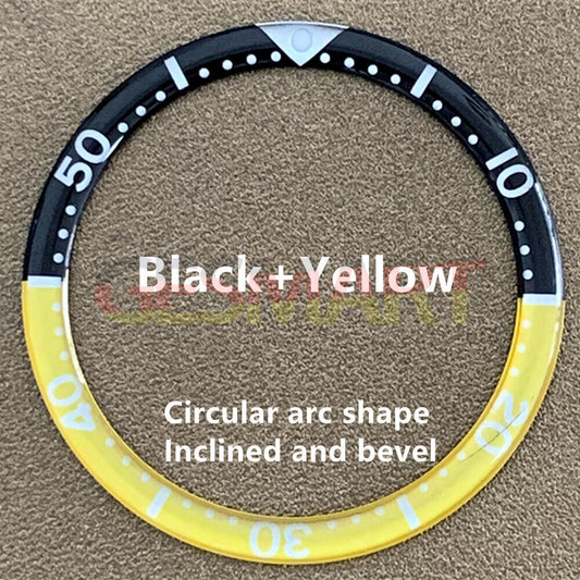 Black Yellow Circular Arc Bevel Aluminium Watch Bezel Insert for 39mm/32.2mm watches, enhancing style and durability.
