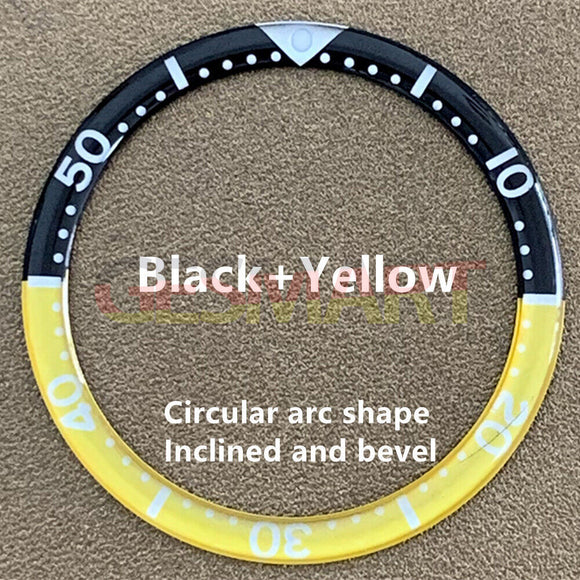 39mm/32.2mm Black Yellow Circular Arc Bevel Aluminium Watch Bezel Insert Watch