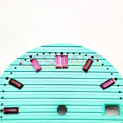 29.8mm light green watch dial with pink imitation gemstone for NH35 movement accessories.
