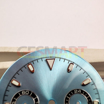 Green luminous matted blue watch dial for VK63 quartz movement, ideal for precision timekeeping accessories.