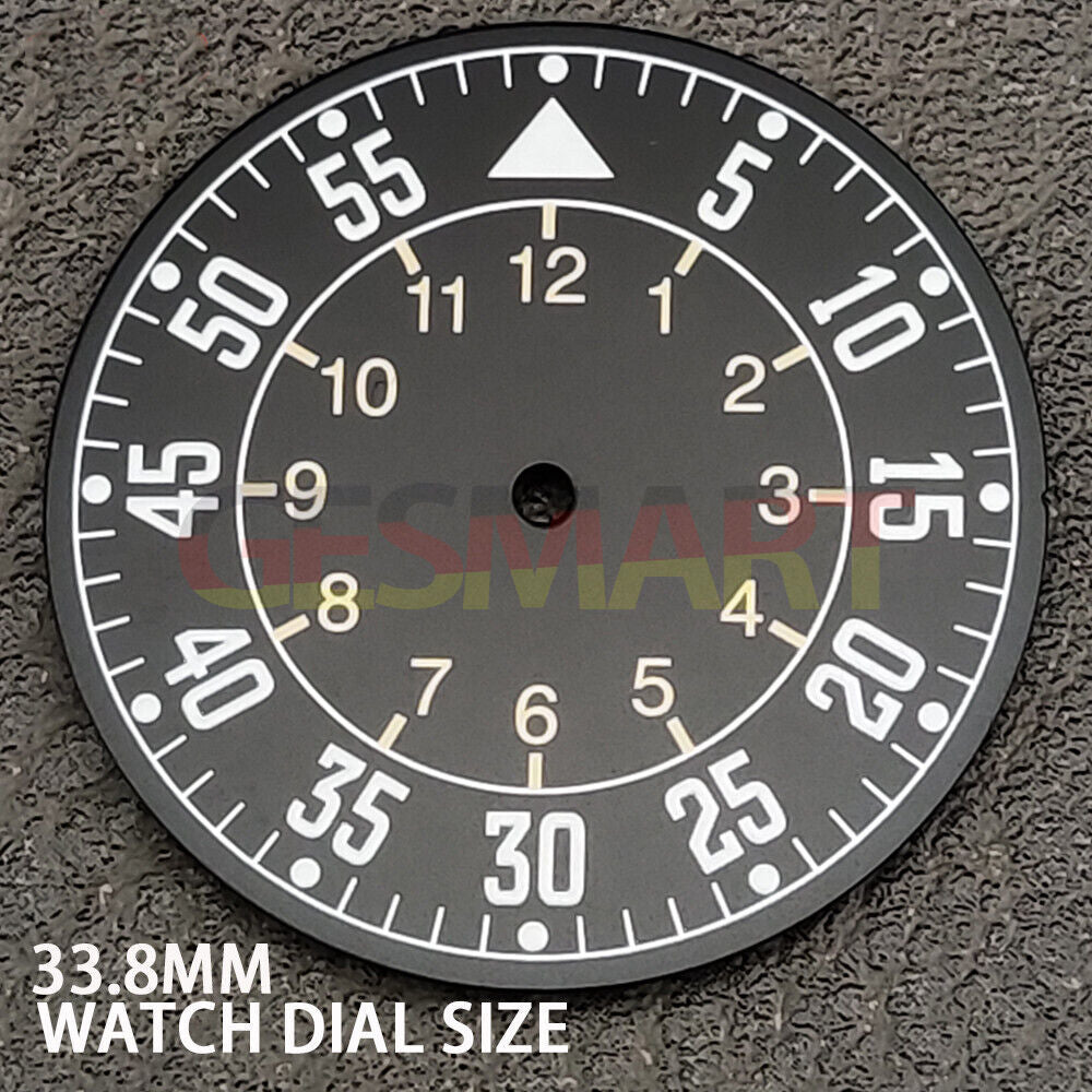 33.8mm green luminous pilot watch dial for NH35 movement, ideal for precise watch repairs.