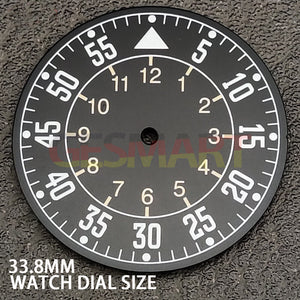 33.8mm Green Luminous Black Pilot Watch Dial for NH35 Movement Watch Repair Part