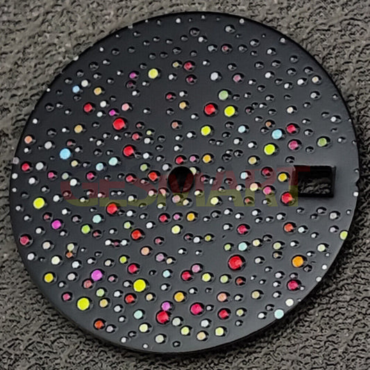 Black gemstone effect watch dial designed for NH35 movement, perfect for watch repairs and customizations.