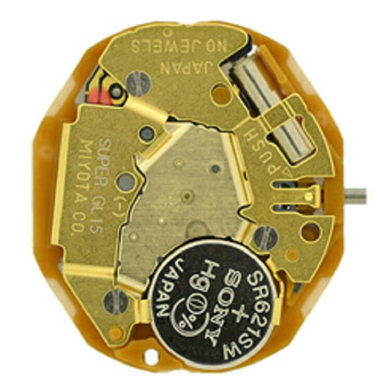 Miyota GL15 Japan quartz watch movement with date display at 3 o'clock, Japan made precision.