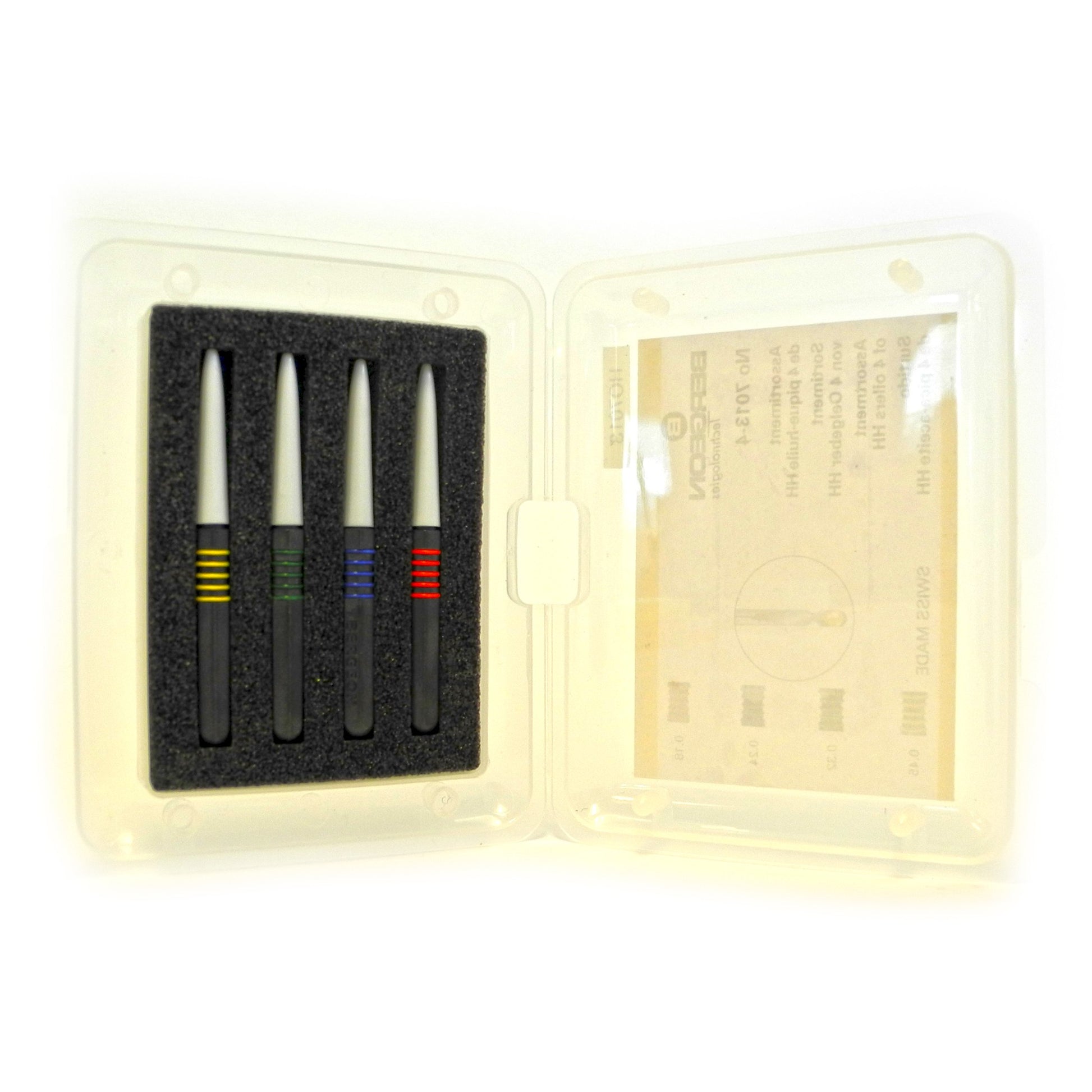 Bergeon 7013-4 precision metal dip oilers set for ergonomic watch oil and grease application, ideal for watchmakers