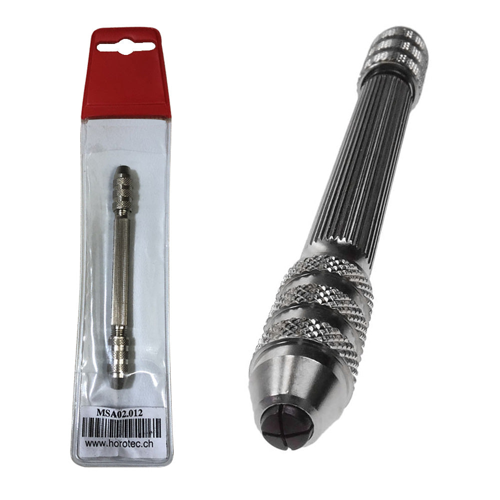 Horotec MSA02.012 double pin vise for watch repair, sturdy grip tool similar to Bergeon 5679.