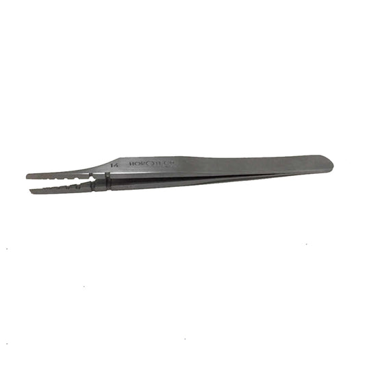 Horotec MSA12.300-14 carbon steel tweezers for precise watch hand removal and holding, 110mm length