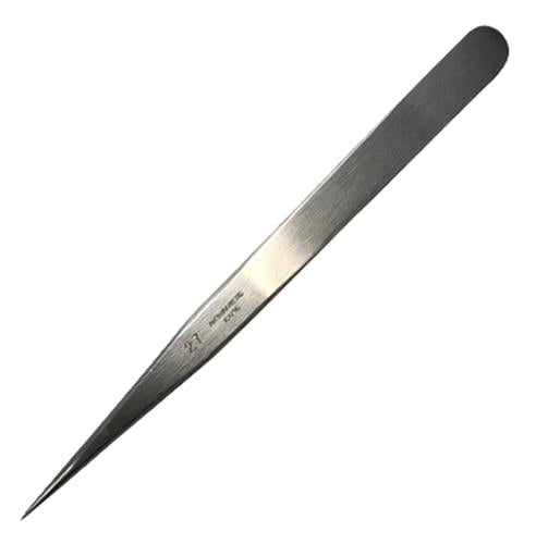 Horotec MSA12.302-27 strong pointed tweezers holding watch stones for precise accessory handling.