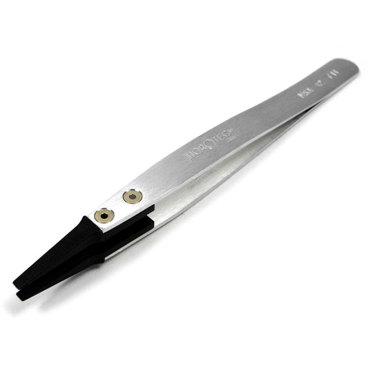 Horotec MSA12.711 carbon fibre tweezers with hard broad flat tips for precise watch accessory handling.