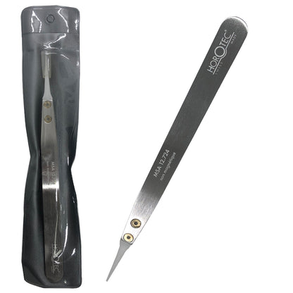 Horotec MSA12.724 aluminium tweezer with fine white Delrin� soft tips for delicate watch repair tasks.