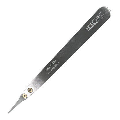 Horotec MSA12.724 aluminium tweezer with fine white Delrin� soft tips for delicate watch repair tasks.