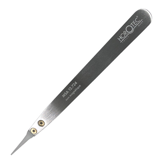 Horotec MSA12.724 aluminium tweezer with fine white Delrin� soft tips for delicate watch repair tasks.