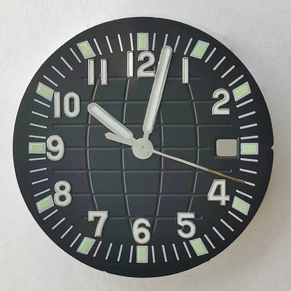 Green luminous 31.3MM watch dial with hands for NH35/NH36/2813/8215/2836 movements, precise fit.