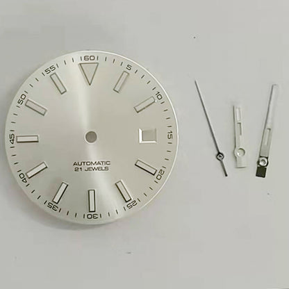 Blue luminous 30.6MM watch dial with hands, fits 2813 Miyota 8215 movements, ideal for watch repair.