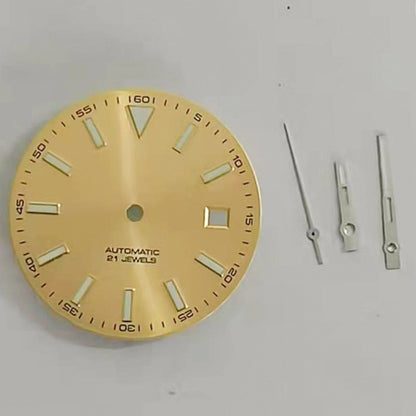 Blue luminous 30.6MM watch dial with hands, designed for 2813 Miyota 8215 movements, ideal for watch repairs.