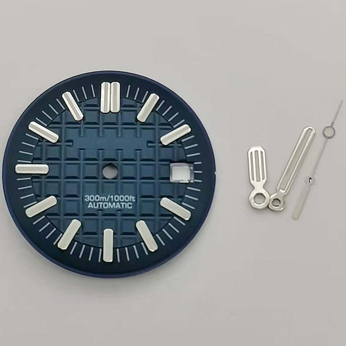 30MM green luminous watch dial with hands, fits 8215 and 2813 movements, ideal for watch repairs.