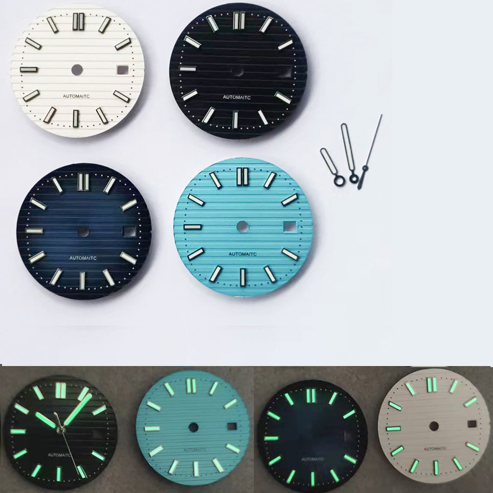 Cadran de montre 30,5 mm avec aiguilles vertes lumineuses, compatible avec les mouvements NH35/NH36