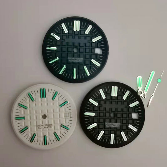 30MM green luminous watch dial with hands, compatible with 8215 and 2813 movements, from.
