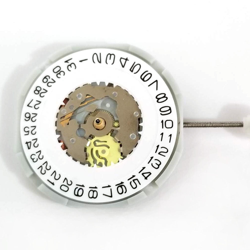 Sunon PE28 quartz watch movement with 3 hands and date window at 3 o'clock, precise timekeeping.