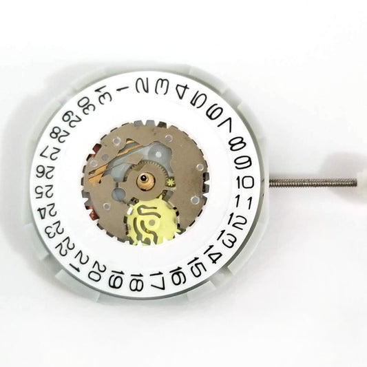 Sunon PE28 quartz watch movement with 3 hands and date window at 3 o'clock, precise timekeeping.