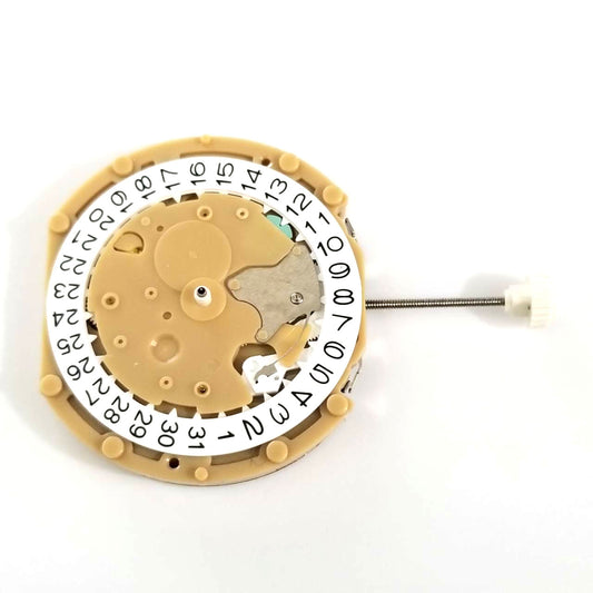 Sunon PE60 quartz watch movement with 3 hands and date, precise timekeeping for watch repairs.