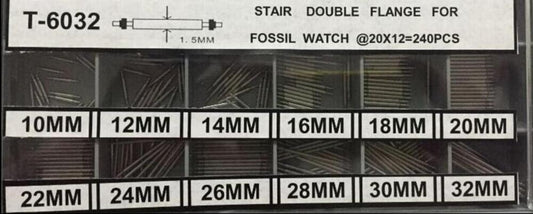 1.5mm spring bars with stair type shoulder, 10-32mm sizes for Fossil watch repairs T-6032-1.5.  