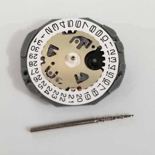 Hattori Epson TMI VJ22 watch quartz movement with date at 3/6, Japan made for precise timekeeping