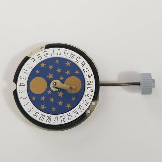 Ronda 788 quartz watch repair part showing date at 6 and moon phase indicator for precise timekeeping.