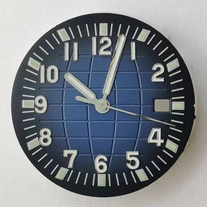 Green luminous 31.3MM watch dial with hands for NH35/NH36/2813/8215/2836 movements, Seiko-compatible precision fit.
