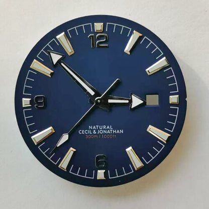33.3MM green luminous watch dial with hands, compatible with 2813/8215 movements, perfect for accurate time tracking by BrandName.
