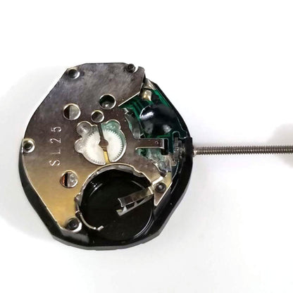 Sunon SL25 quartz watch movement showing three hands and date display at 3 o'clock.