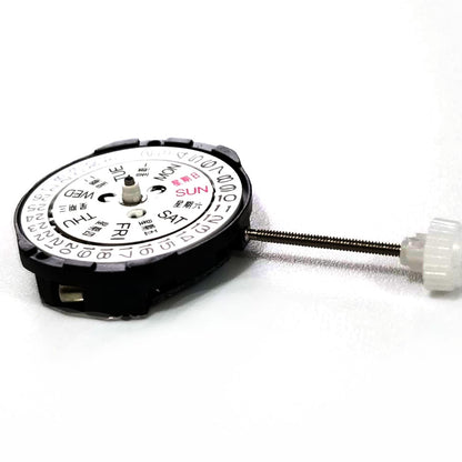 Sunon SL25 quartz watch movement featuring 3 hands, date, and day display for precise timekeeping.