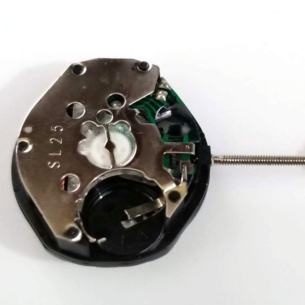 Sunon SL25 quartz watch movement featuring 3 hands, day-date display for precise watch accessory replacement.