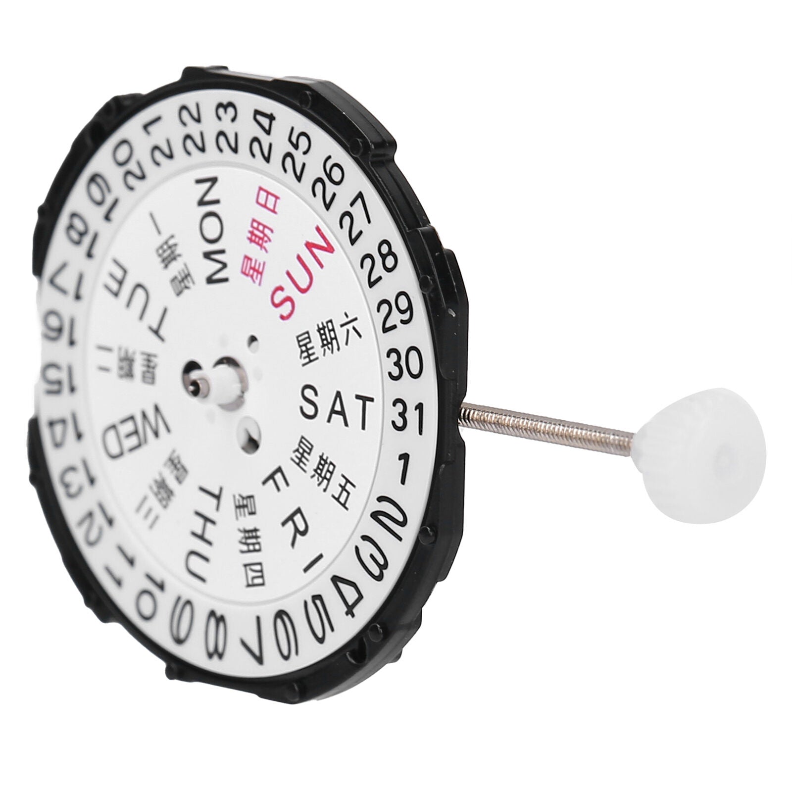 Sunon SL28 quartz watch movement with 3 hands, date and day display, precise timekeeping.