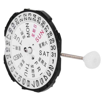 Sunon SL28 quartz watch movement with 3 hands, date and day display, precise timekeeping.