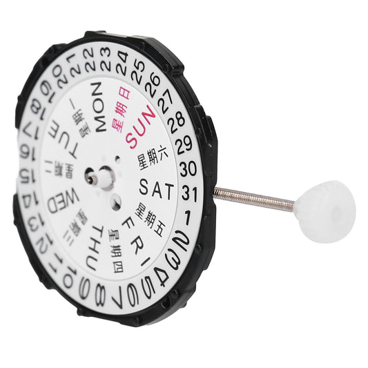Sunon SL28 quartz watch movement with 3 hands, date and day display, precise timekeeping.