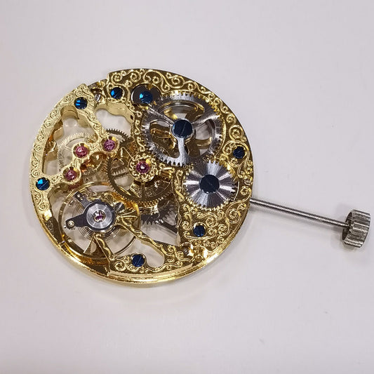 Seagull ST3600 mechanical watch with golden hollow ETA 6497 movement and second dial at 9 o'clock